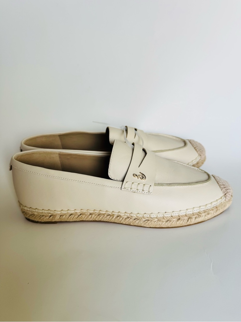 Sam Edelman Cream Leather Espadrille Penny Loafers